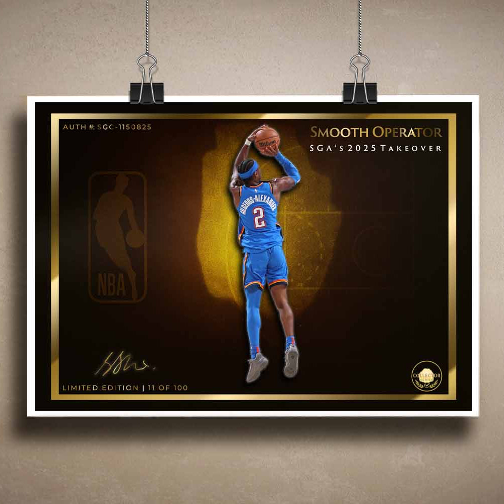 Unframed limited edition print of Shai Gilgeous-Alexander in action, ideal for NBA fans seeking premium custom sports wall art.