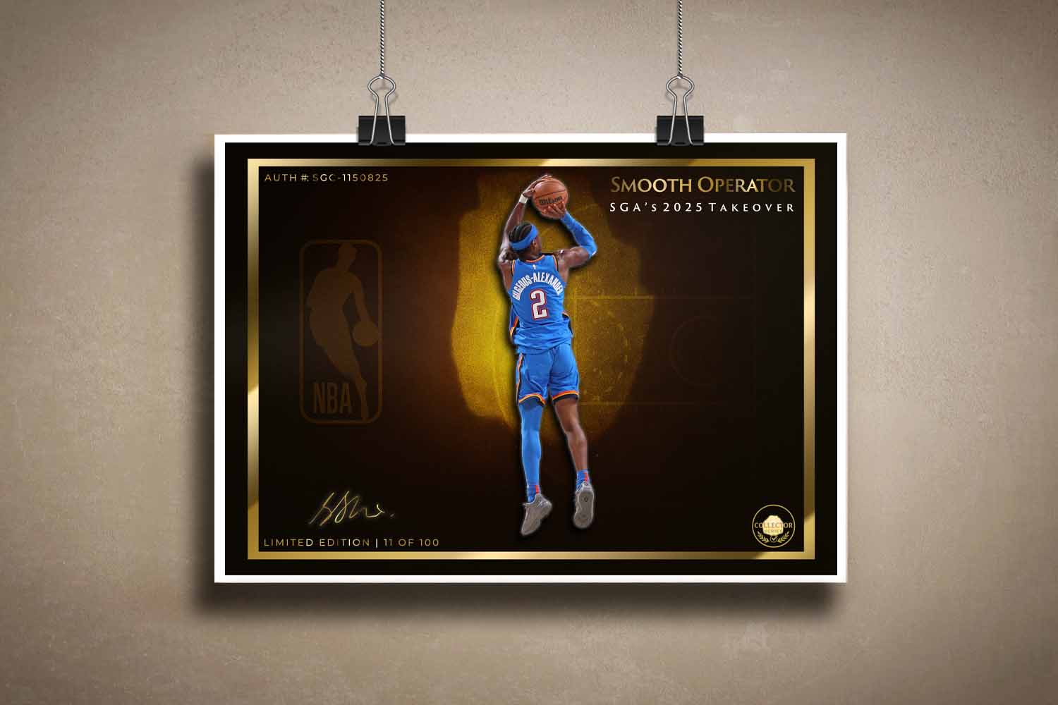 Unframed limited edition print of Shai Gilgeous-Alexander in action, ideal for NBA fans seeking premium custom sports wall art.