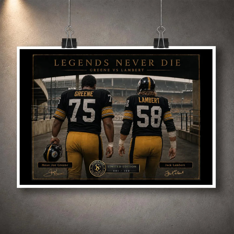 Unframed Mean Joe Greene and Jack Lambert NFL wall art featuring the Legends Never Die collector design.