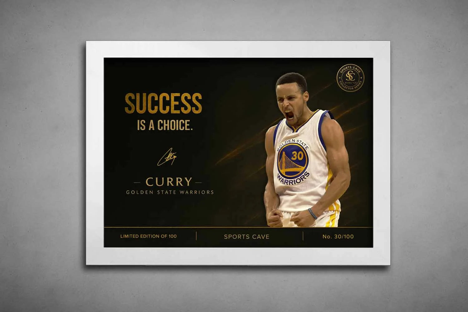 Stephen Curry success is a choice white framed NBA wall art – modern sports decor by Sports Cave