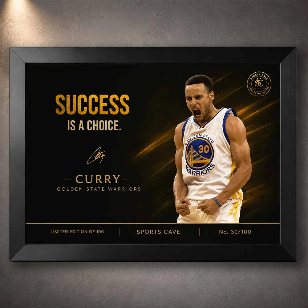 Stephen Curry success is a choice black framed sports wall art – limited edition NBA print by Sports Cave