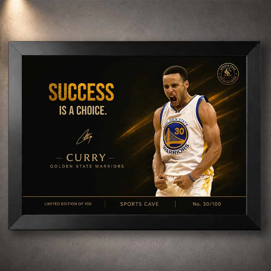 Stephen Curry success is a choice black framed sports wall art – limited edition NBA print by Sports Cave