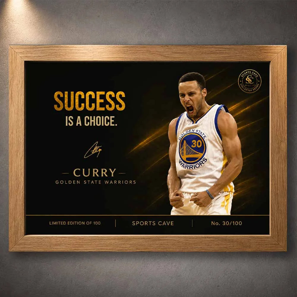 Stephen Curry success is a choice oak framed NBA wall art – premium sports print by Sports Cave