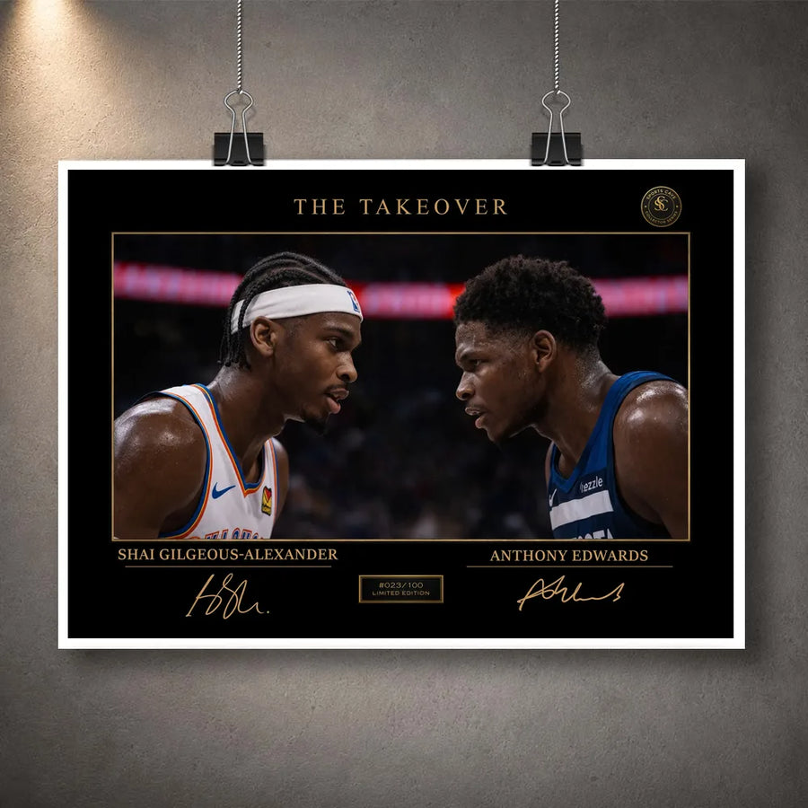 Unframed The Take Over basketball art print showing SGA opposite Anthony Edwards.