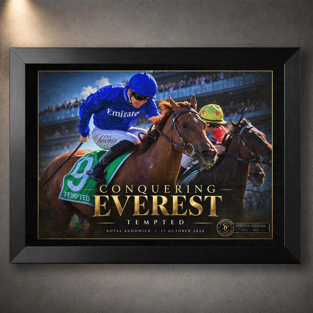 Tempted Conquering Everest 2026 horse racing collector edition in a black frame