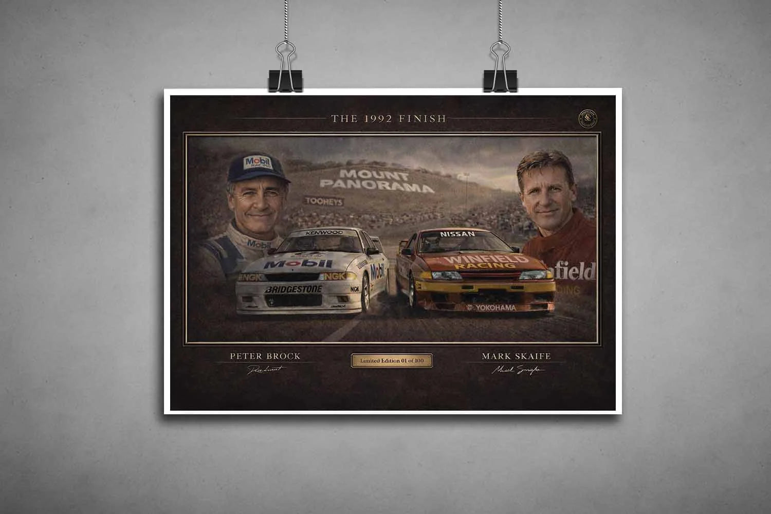 The 1992 Finish unframed sports art prints highlighting Brock and Skaife at Mount Panorama.`