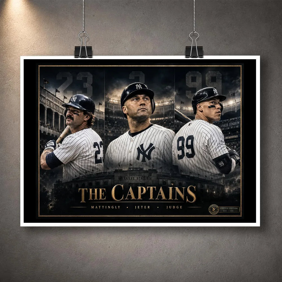 Unframed Mattingly, Jeter and Judge baseball wall art featuring The Captains collector design.