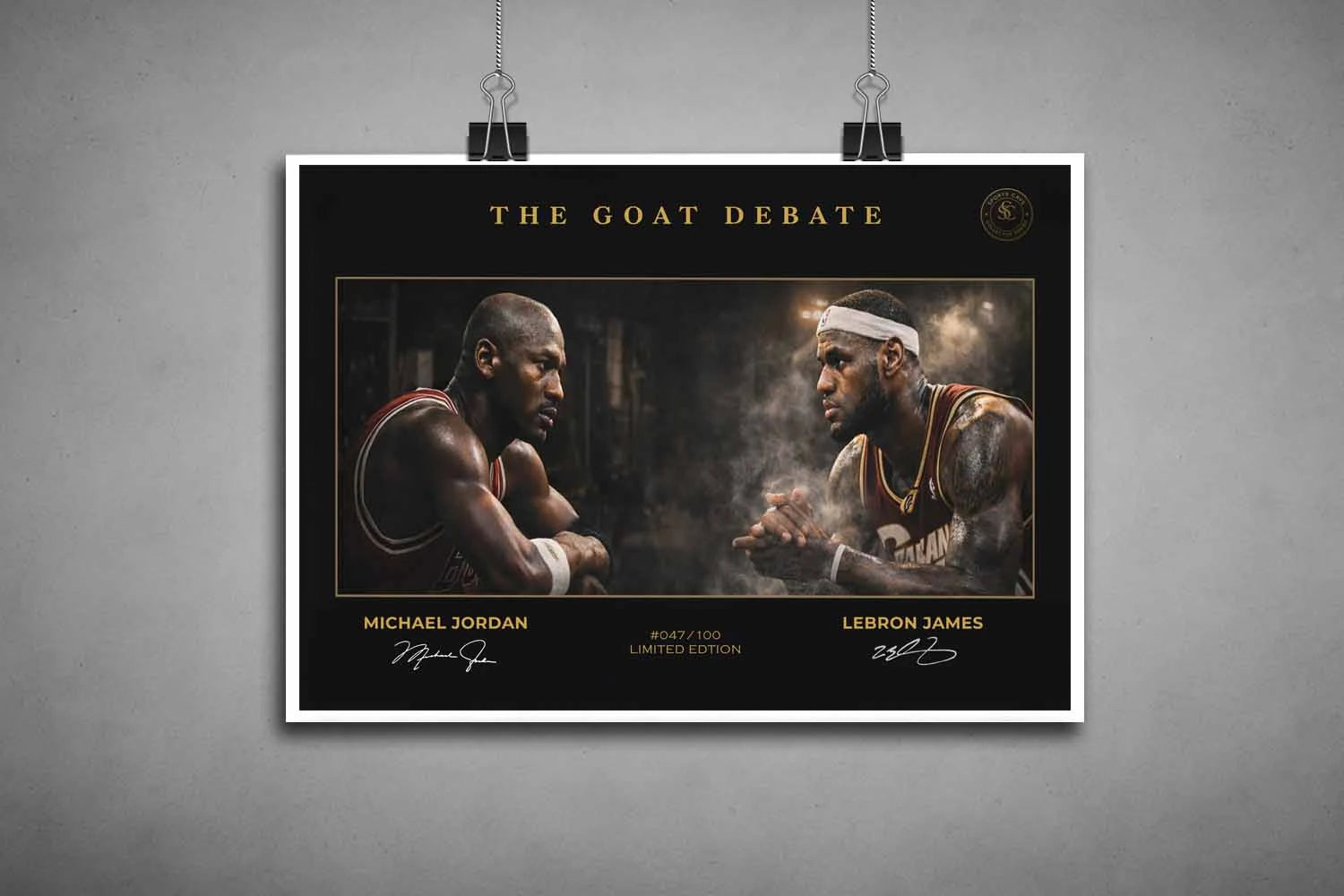 Unframed Michael Jordan vs LeBron James NBA wall art print, limited edition basketball poster by Sports Cave.