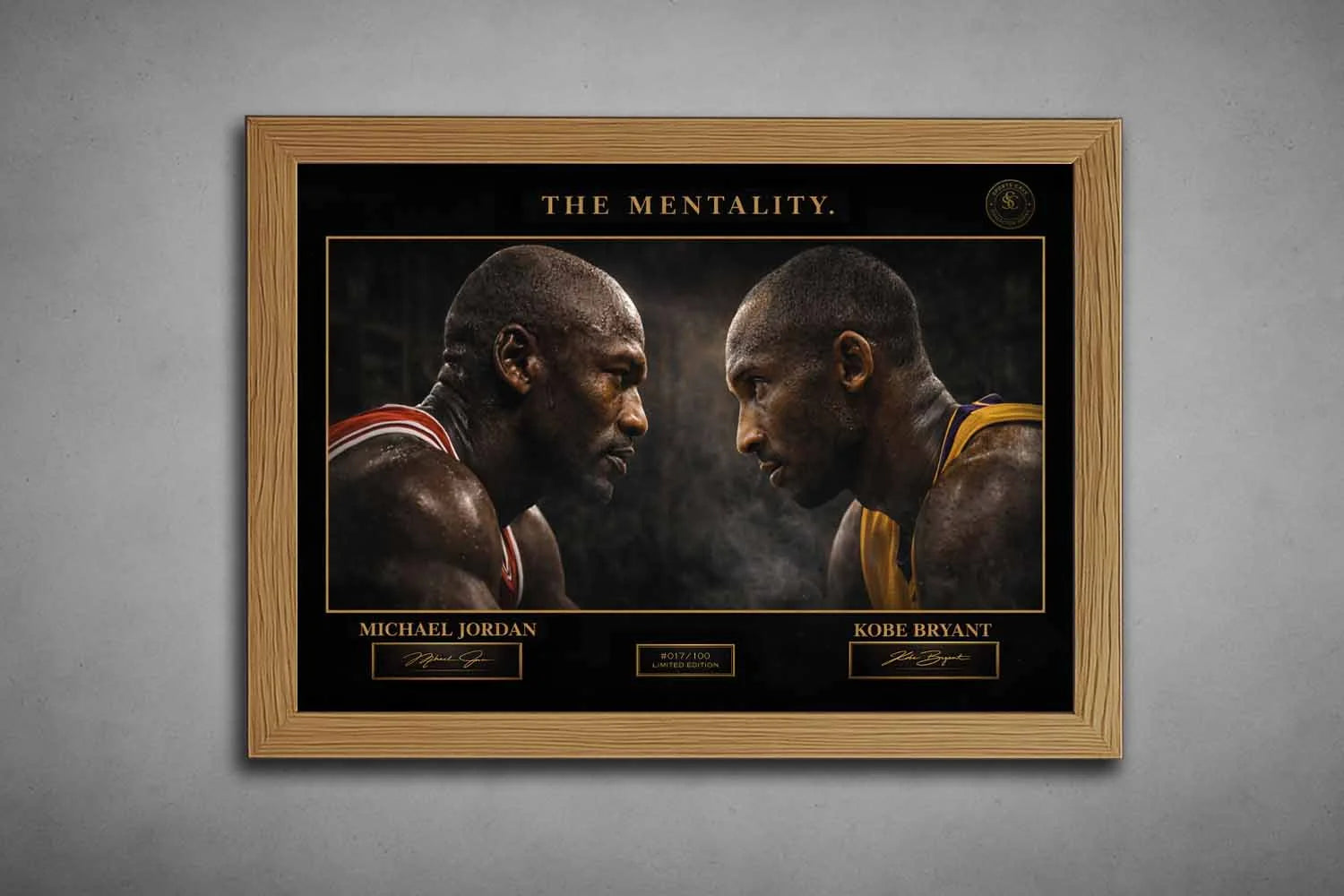 Michael Jordan vs Kobe Bryant oak framed NBA wall art premium collectors edition.
