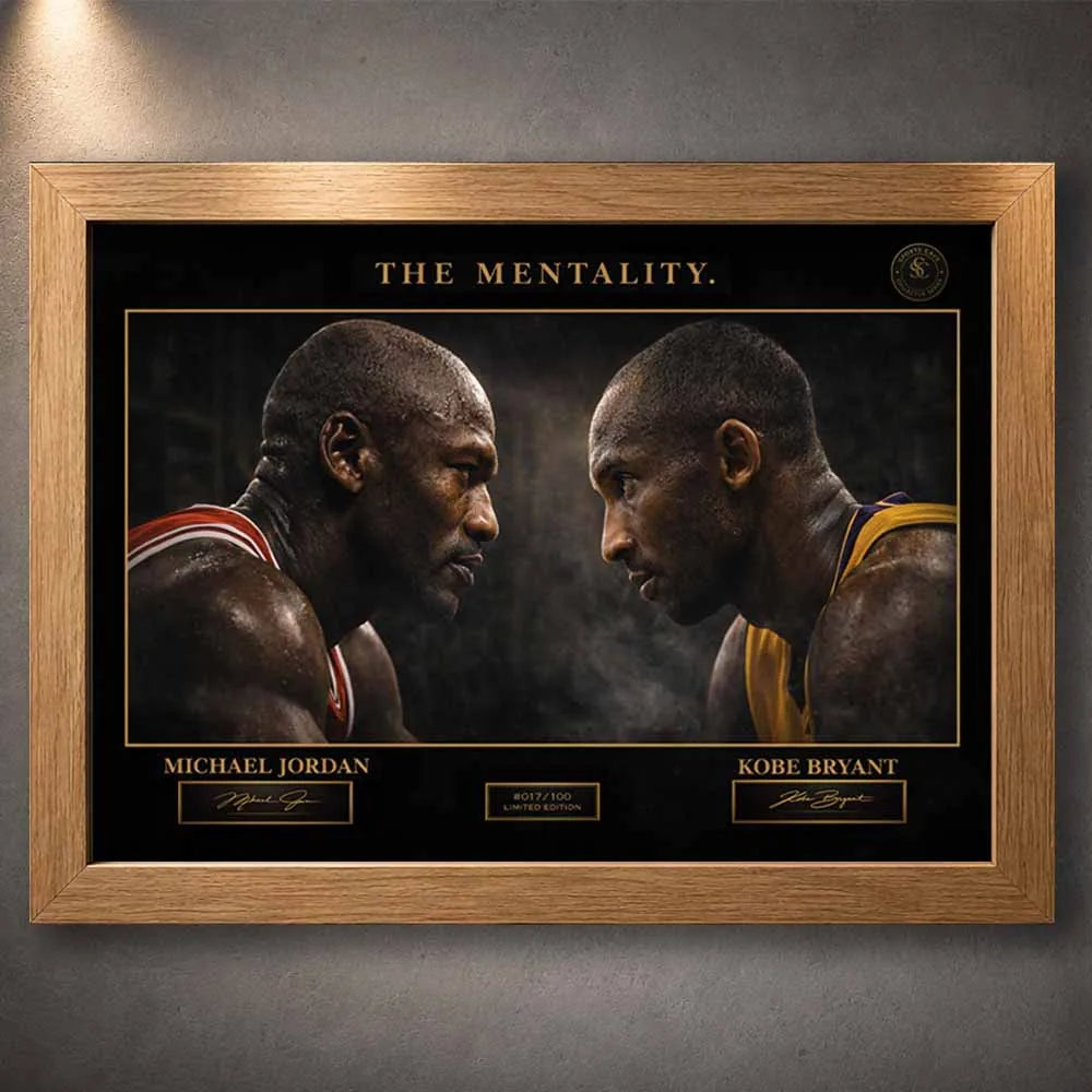 Michael Jordan vs Kobe Bryant oak framed NBA wall art premium collectors edition.