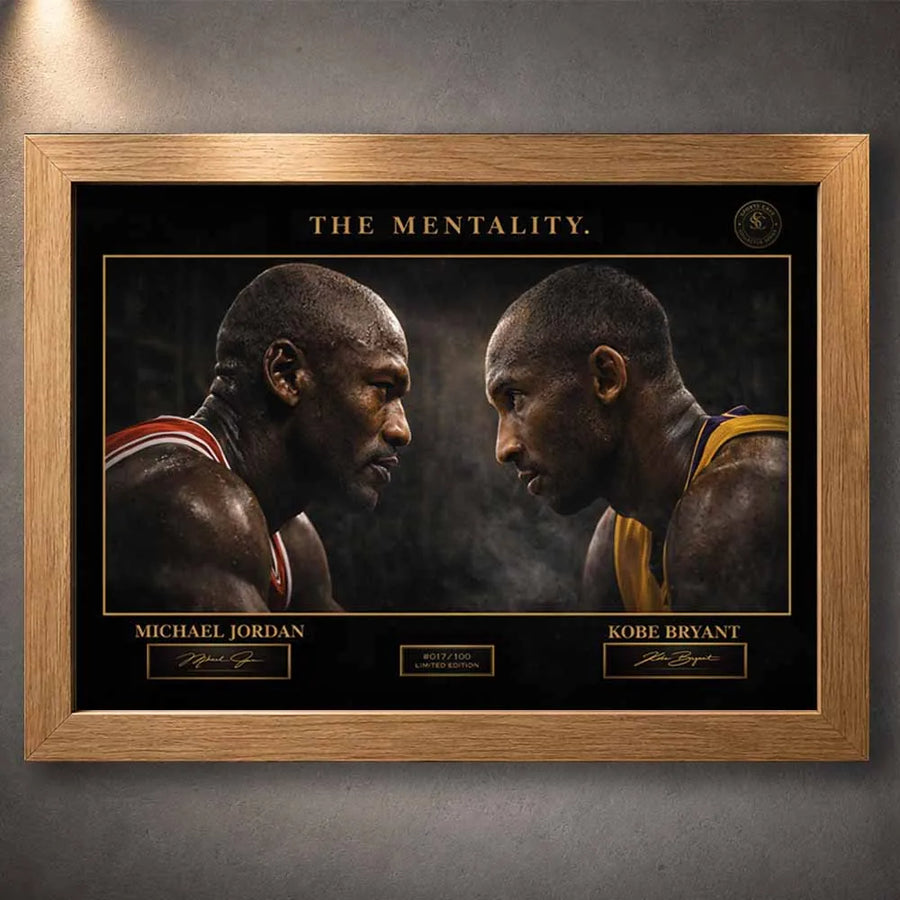 Michael Jordan vs Kobe Bryant oak framed NBA wall art premium collectors edition.
