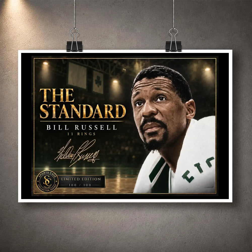 Unframed Bill Russell basketball wall art featuring The Standard collector design presented without a frame.