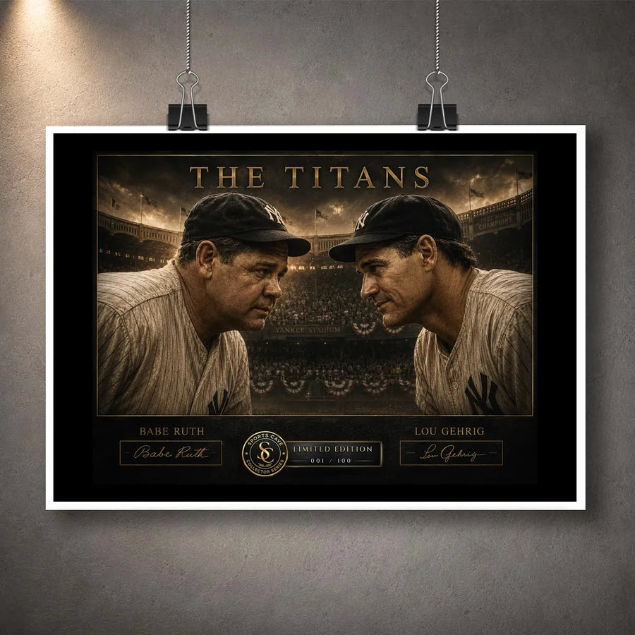 Unframed Babe Ruth and Lou Gehrig baseball wall art titled The Titans, a limited edition sports print.