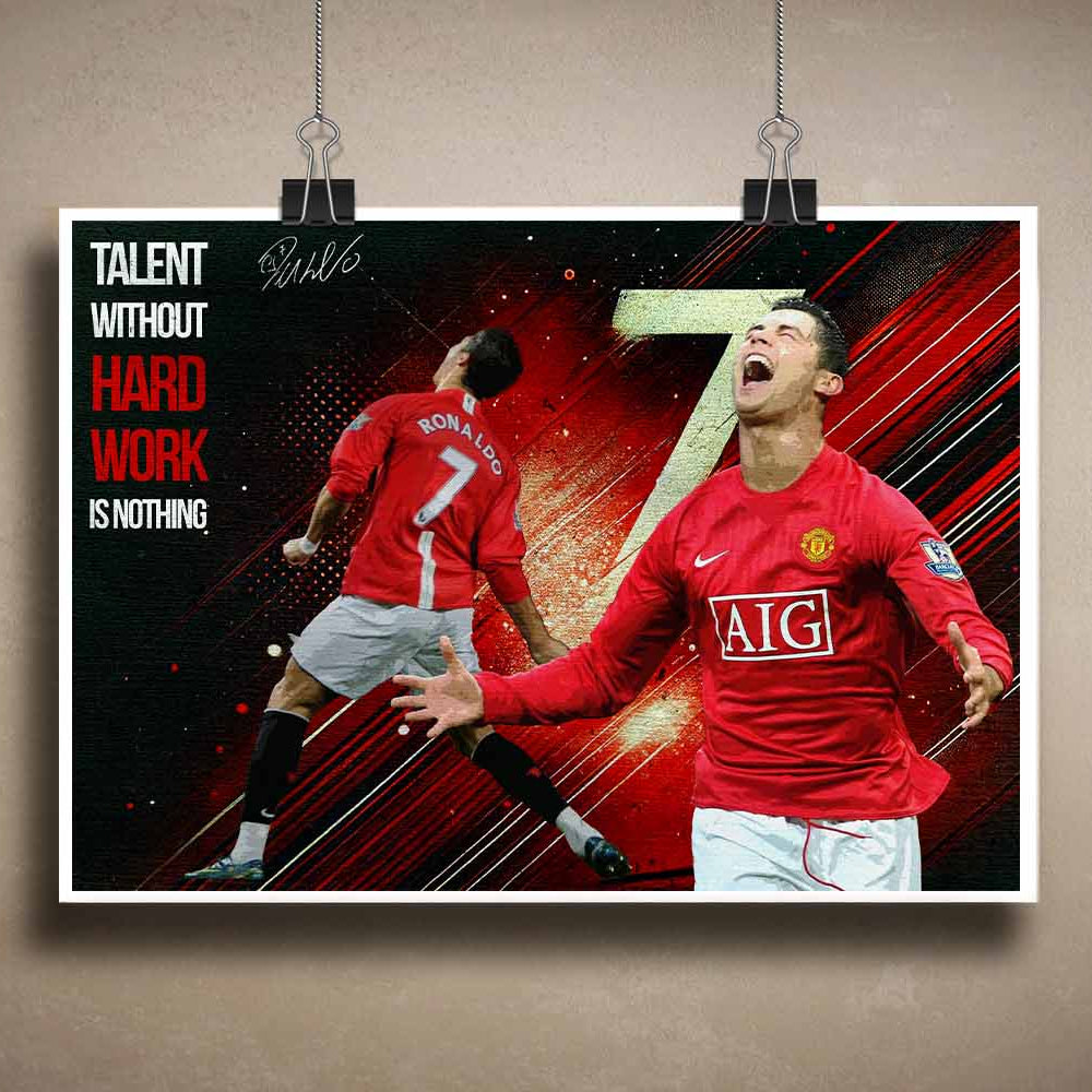 Unframed Cristiano Ronaldo motivational sports print featuring iconic quote, perfect for fans seeking premium sports art prints.