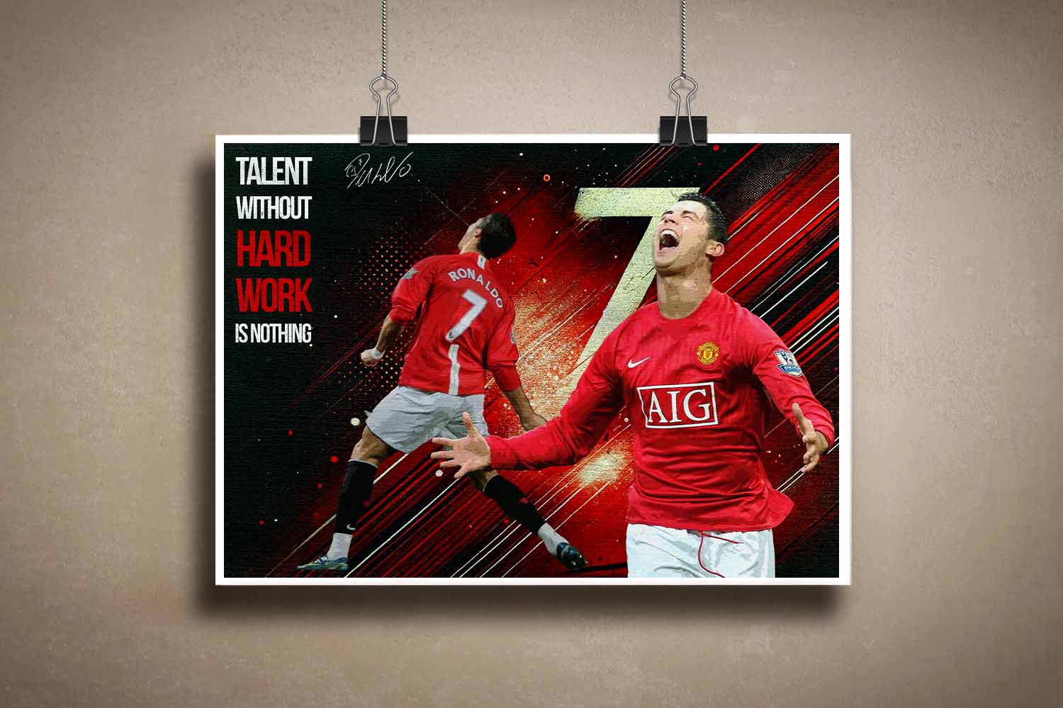 Unframed Cristiano Ronaldo motivational sports print featuring iconic quote, perfect for fans seeking premium sports art prints.