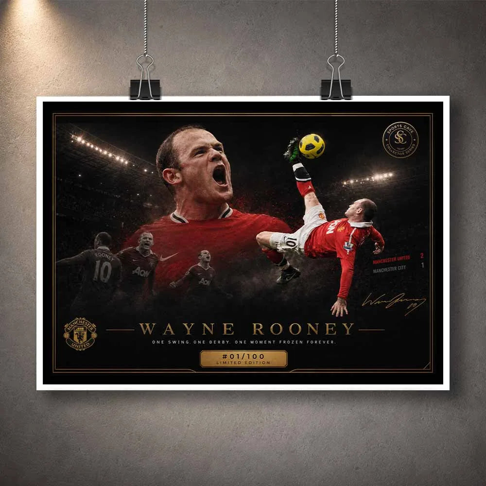 Wayne Rooney unframed artwork print, dramatic Manchester United scene, sports art prints ready for custom framing