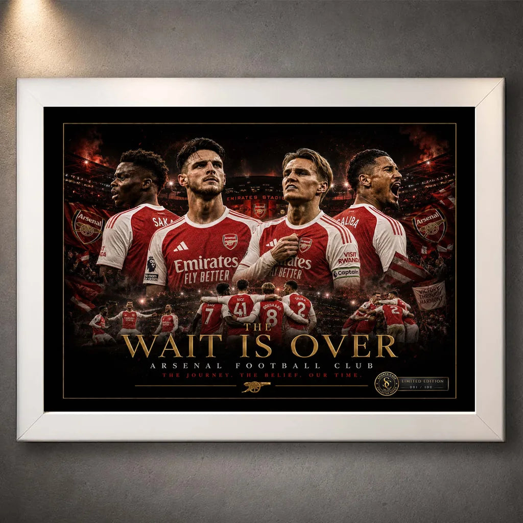 White framed Arsenal football wall art