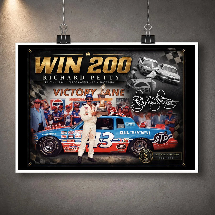 Unframed Richard Petty wall art design featuring the Win 200 NASCAR tribute and No. 43 racing imagery.