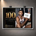 Unframed Wilt Chamberlain basketball wall art featuring the 100 tribute design for a custom frame or collector display.