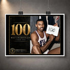 Unframed Wilt Chamberlain basketball wall art featuring the 100 tribute design for a custom frame or collector display.