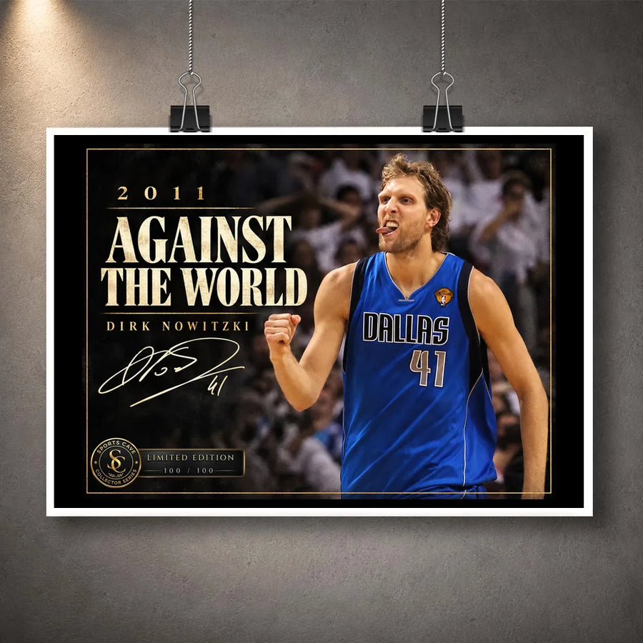 Unframed Dirk Nowitzki basketball wall art featuring the 2011 Against The World collector design.