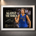 White framed Dirk Nowitzki basketball wall art featuring the 2011 Against The World collector design.