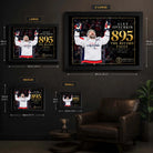 Alex Ovechkin 895 hockey wall art size guide showing available framed and unframed dimensions from Small to X Large.