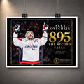 Unframed Alex Ovechkin 895 hockey wall art design with black and gold record tribute styling for serious hockey fans.