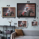 Visual representation of Americain framed art size options, ranging from S 21×29.7cm to L 42×62cm, to assist customers in selecting the right size for their space and preferences.