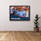Devoted NSW Blues fan's tribute: Cleary, Mitchell and Haas framed art proudly displayed on the wall.