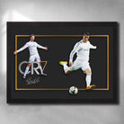 Cristiano Ronaldo framed signature wall art print showing dynamic kicking pose in white Real Madrid kit.