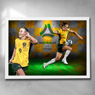 White framed soccer art by Sports Cave, featuring Caitlin Foord from the Australian Matilda's.