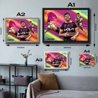 Visual representation of Selwyn Cobbo framed art size options, ranging from A4 to A2, to assist customers in selecting the right size for their space and preferences.