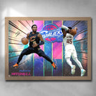 Oak framed NBA art by Sports Cave featuring Donovan Mitchell from the Cleveland Cavaliers.