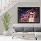 Devoted Miami Heat fan's tribute: Dwayne Wade framed art proudly displayed on the wall.