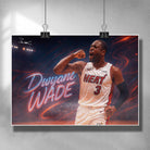 Signed NBA art poster by Sports Cave, featuring Dwayne Wade from the Miami Heat.