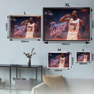 Visual representation of Dwayne Wade framed art size options, ranging from A4 to A1, for selecting the right size for your space.