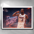 White framed NBA art by Sports Cave, featuring Dwayne Wade from the Miami Heat.