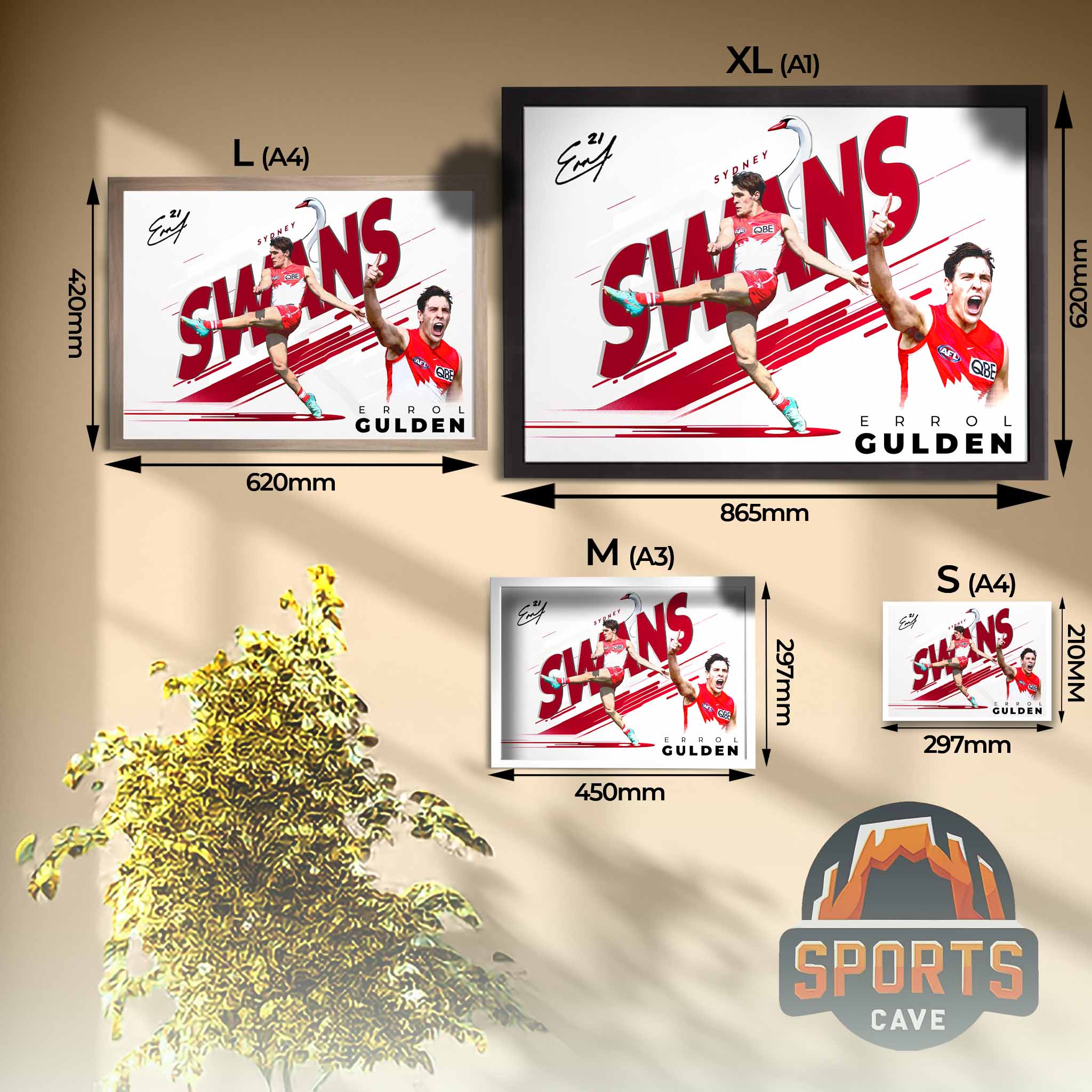 Errol Gulden Sydney Swans Framed Poster Sizing Guide