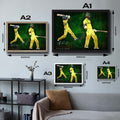 Visual representation of Glen Maxwell framed art size options, ranging from S - 21 × 30 cm (8.3 × 11.8 in) to L - 45 × 62 cm (17.7 × 24.4 in), to assist selecting the right size for your space and preferences.