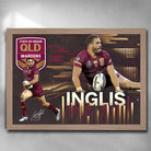 Oak framed NRL art by Sports Cave featuring Greg Inglis State from QLD state of Origin.