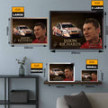 Jason Richards racing wall art size guide with framed print shown in small, medium, large, and extra large at www.sportscaveshop.com.