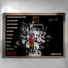 Michael Jordan wall art of Jordan's Last Shot, oak-framed for premium man cave wall décor and collectors of framed sports memorabilia.