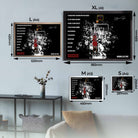 Michael Jordan wall art sizing guide featuring framed and unframed options in A1 to A4 for man cave and sports décor setups.