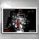 White-framed Michael Jordan wall art of his iconic last shot, a premium limited edition piece for framed sports memorabilia collectors.
