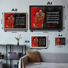 Size chart for framed Michael Jordan wall art print, showing A1 to A4 options for premium sports wall art and man cave décor.