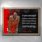 Michael Jordan wall art with oak frame featuring his iconic quote—perfect framed sports memorabilia for man cave wall décor.
