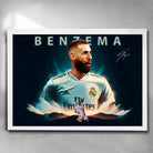 White Framed Karim Benzema Real Madrid Poster Art by Sports Cave.