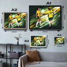 Visual representation of Sam Kerr and Mary Fowler framed art size options, ranging from A4 to A2, for selecting the right size for your space.