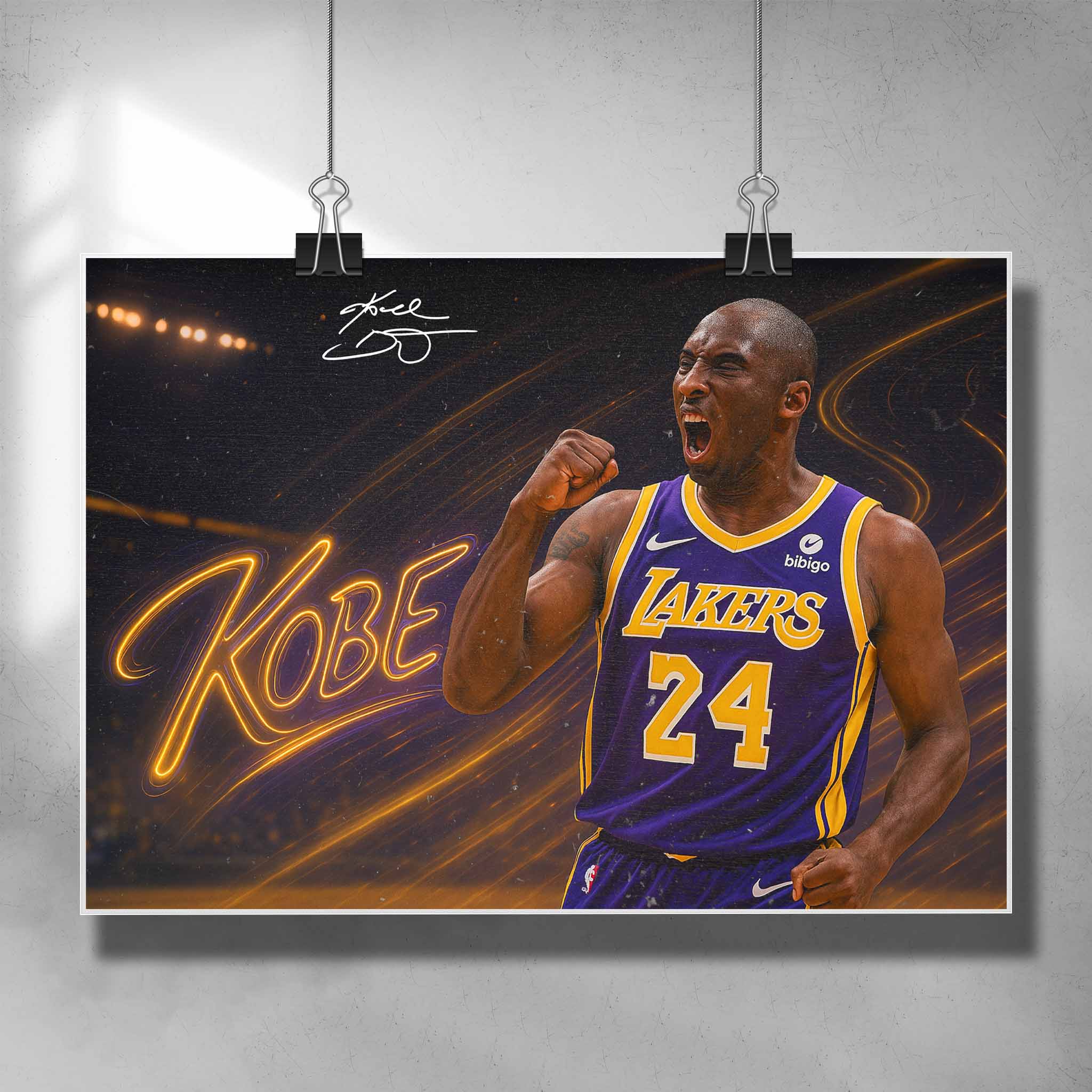 Signed NBA Poster Art featuring Kobe Bryant from the Las Angeles Lakers - Artwork by Sports Cave.